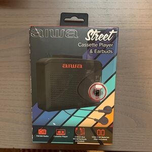 NEW  in sealed box. AIWA Black Street Cassette Player.  FM/AM Radio with Earbuds